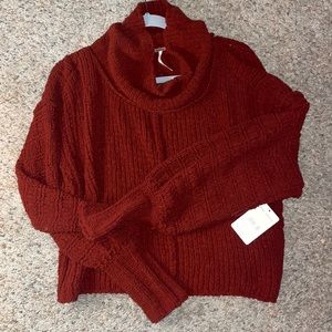 free people sweet cranberry cropped cowl neck sweater!